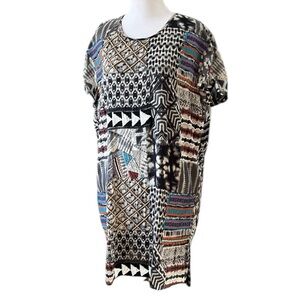 LOVE SAM BEADED AND EMBROIDERED OVERSIZED SHORT SLEEVE TUNIC DRESS MULTI SIZE S